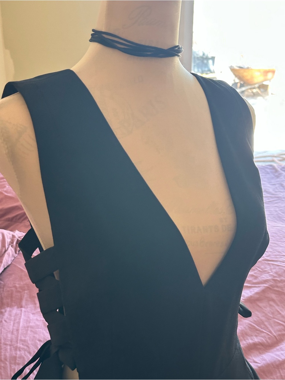 BCBGMaxAzria Black Backless V-Neck Lace-Up Dress - Picture 2 of 10